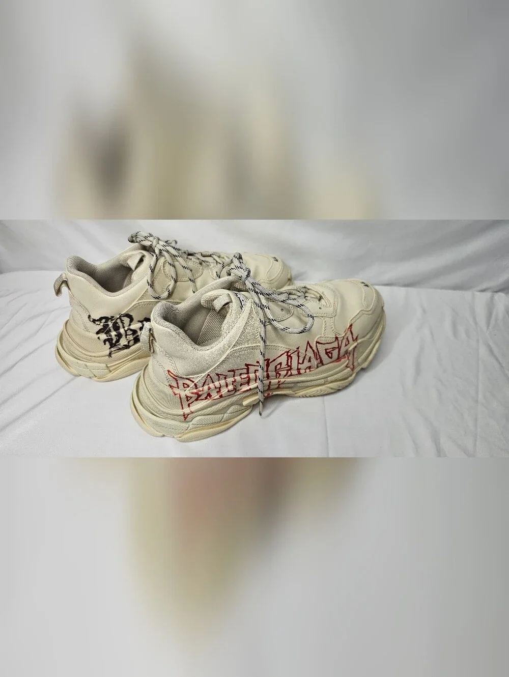 Balenciaga Triple S Graffiti Sneakers Beige Cream Men’s 44 US 11 DIY Logo Art